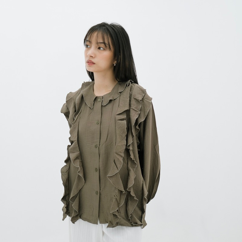 Renaette - KAYRA BLOUSE - Atasan Wanita - Baju Ruffle Kekinian - Blouse Kemeja Kerja - Blouse Korea Elegan