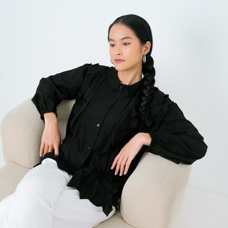 Renaette - KAYRA BLOUSE - Atasan Wanita - Baju Ruffle Kekinian - Blouse Kemeja Kerja - Blouse Korea Elegan