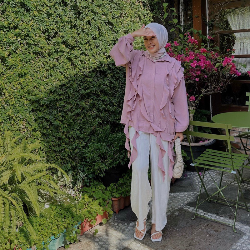 renaette - nessie top | baju kriwil | kemeja unik | oversize | kemeja premium | kemeja crinkle | atasan wanita