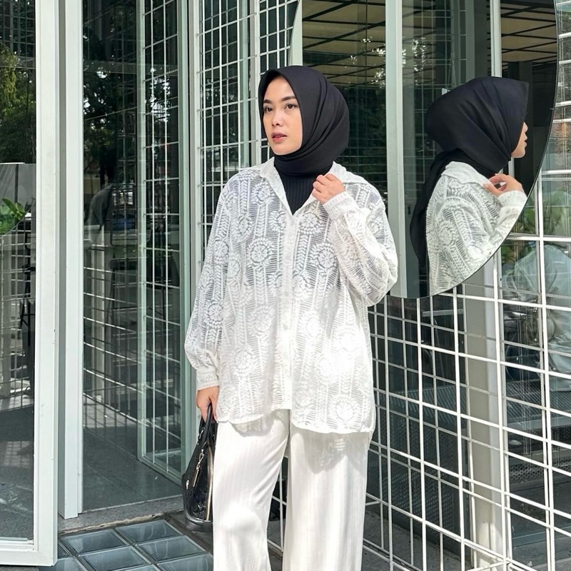 renaette - bian lace shirt | kemeja brukat | oversized shirt