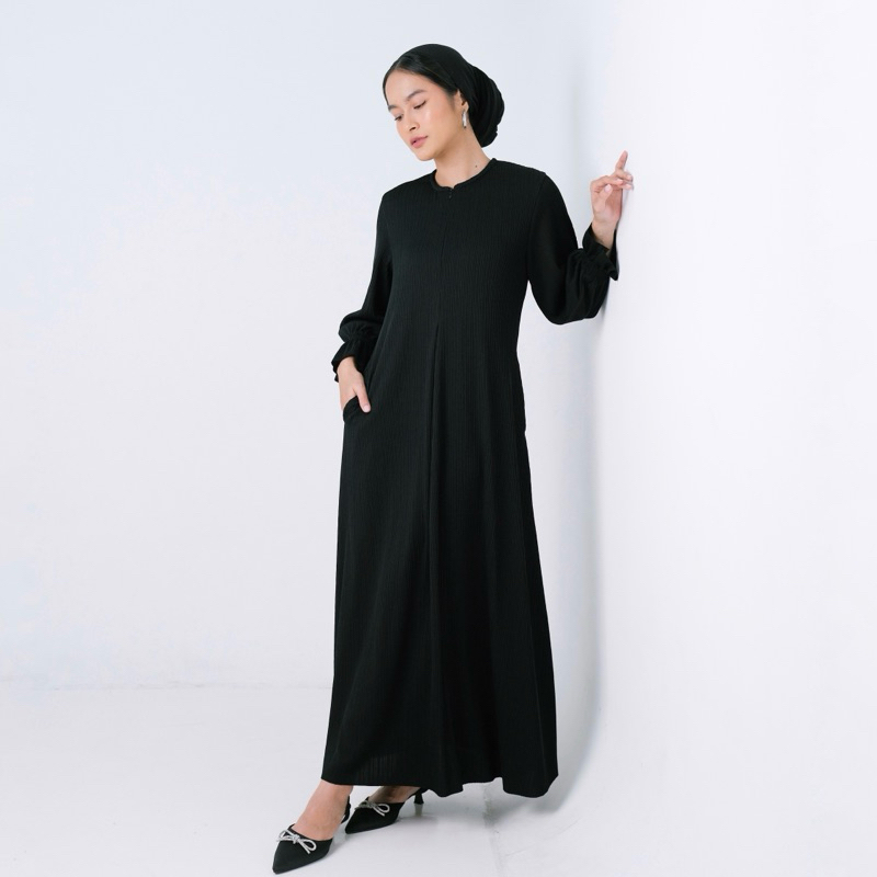 Renaette - NOYA DRESS - Abaya Knit Pleats - Baju Muslim Wanita Polos Simpel