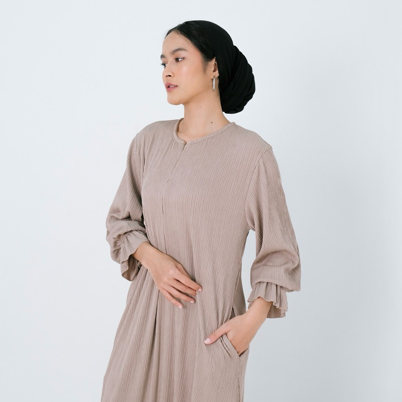 Renaette - NOYA DRESS - Abaya Knit Pleats - Baju Muslim Wanita Polos Simpel