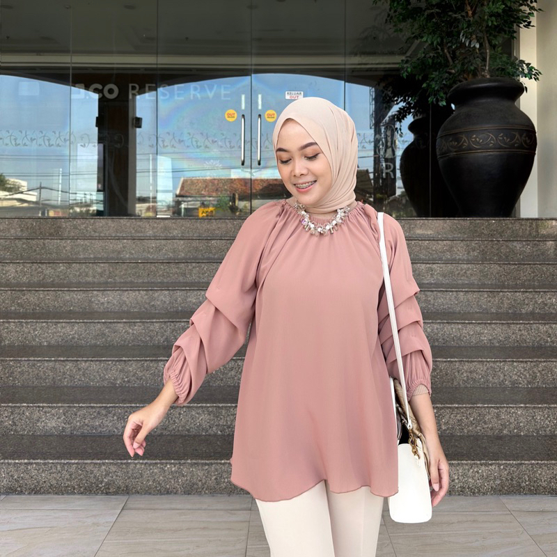 renaette - pinkan top | blouse wanita | atasan wanita | blouse karet | blouse lengan ruffle