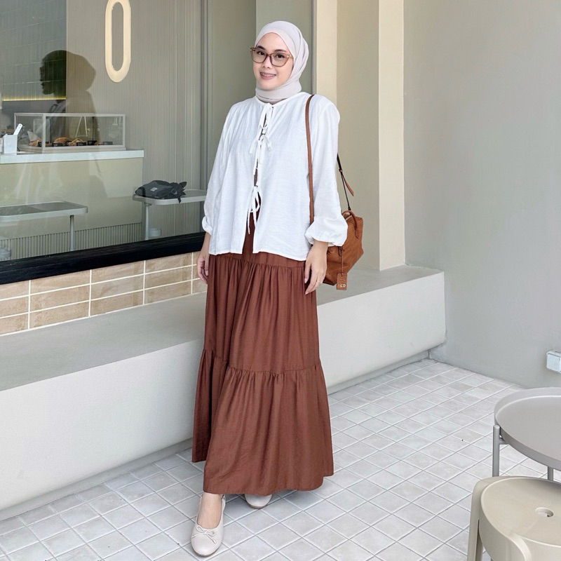 Renaette - ADELIA SKIRT - Bawahan - Rok Susun Korean Style - Ruffle Skirt - Rok Kerja Panjang Wanita