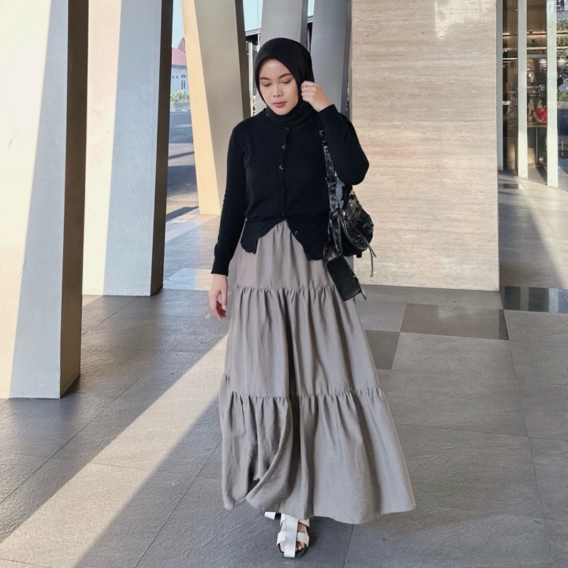 Renaette - ADELIA SKIRT - Bawahan - Rok Susun Korean Style - Ruffle Skirt - Rok Kerja Panjang Wanita