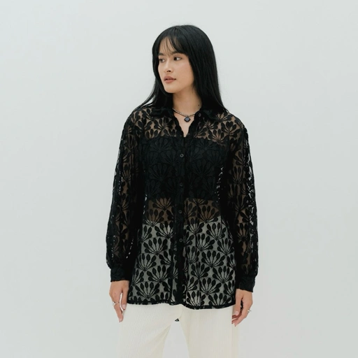 Image of Renaette - BIAN LACE SHIRT - Kemeja Brukat - Oversized - Atasan Wanita Broklat