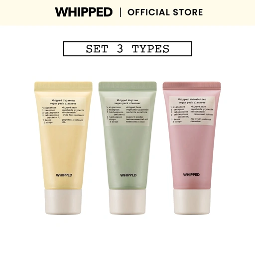 Image of WHIPPED Vegan Pack Cleanser MINI 25g SET 3 TYPES (sabun muka / facial wash & mask)