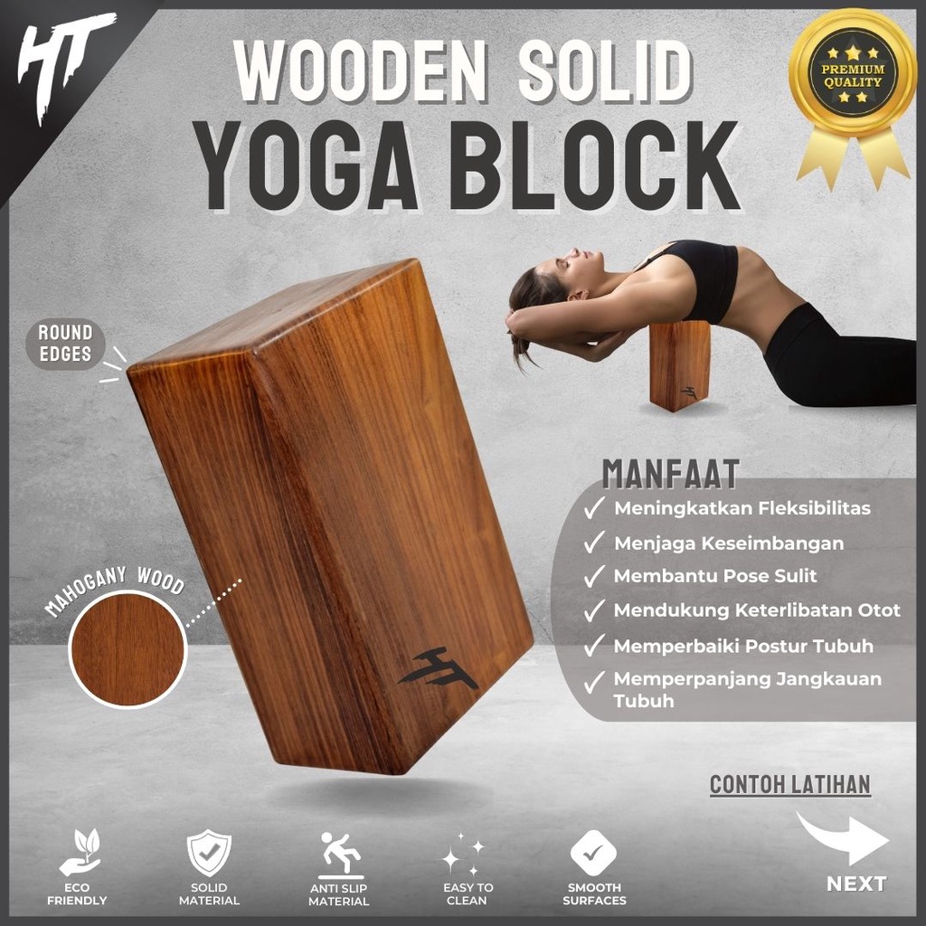 Wooden Solid Yoga Block by Hypertrophy – Balok Blok Kayu Senam Pilates Yoga Brick Alat Yoga Fitness Stretching