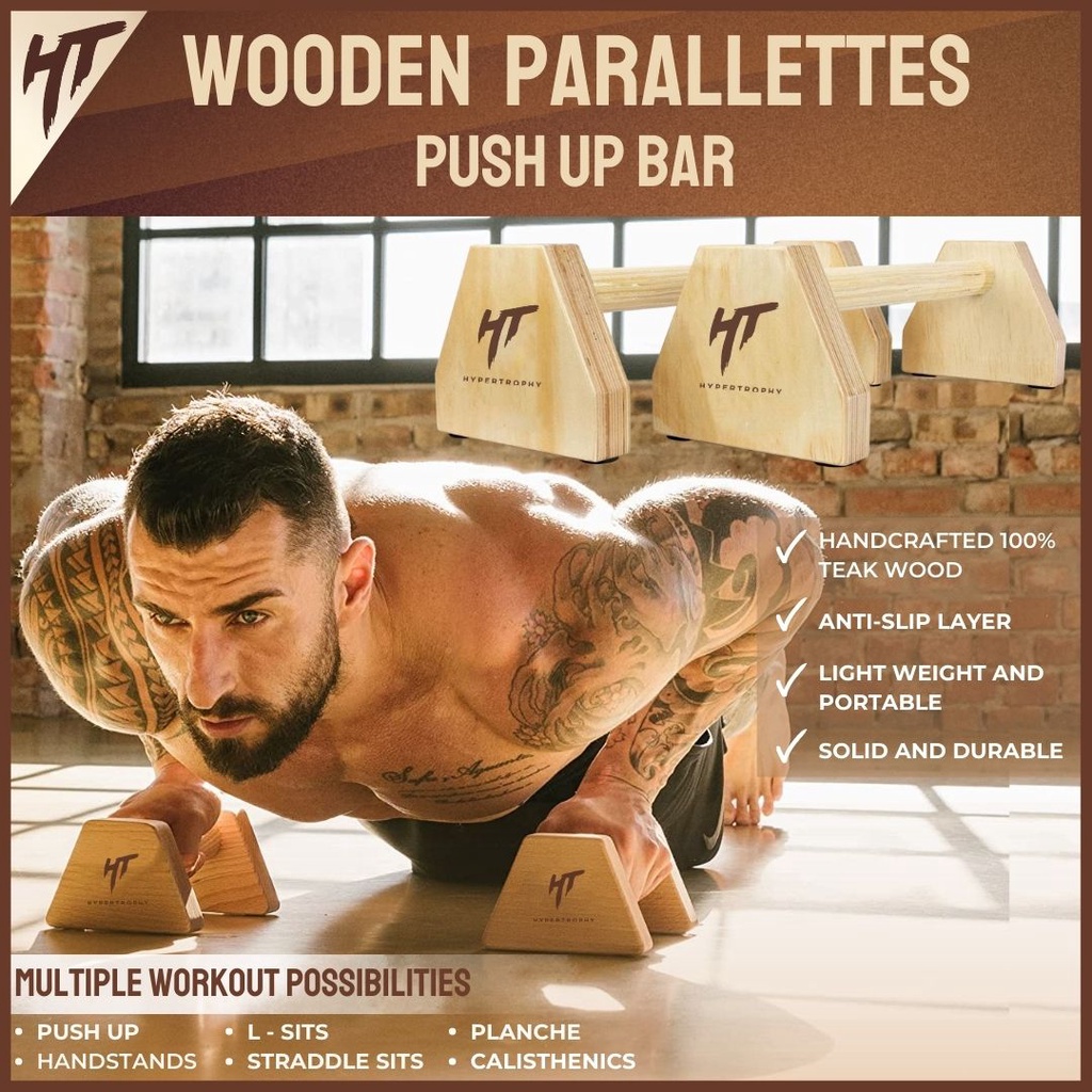 Wooden Parallettes Bongkar Pasang Kayu Calisthenics Bar Handle Push Up Hand Stand