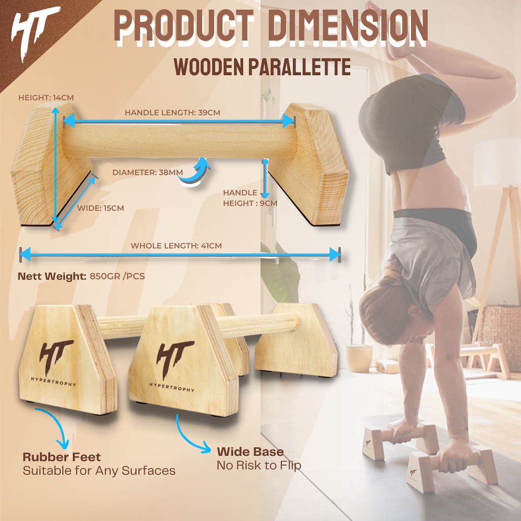 Wooden Parallettes Bongkar Pasang Kayu Calisthenics Bar Handle Push Up Hand Stand