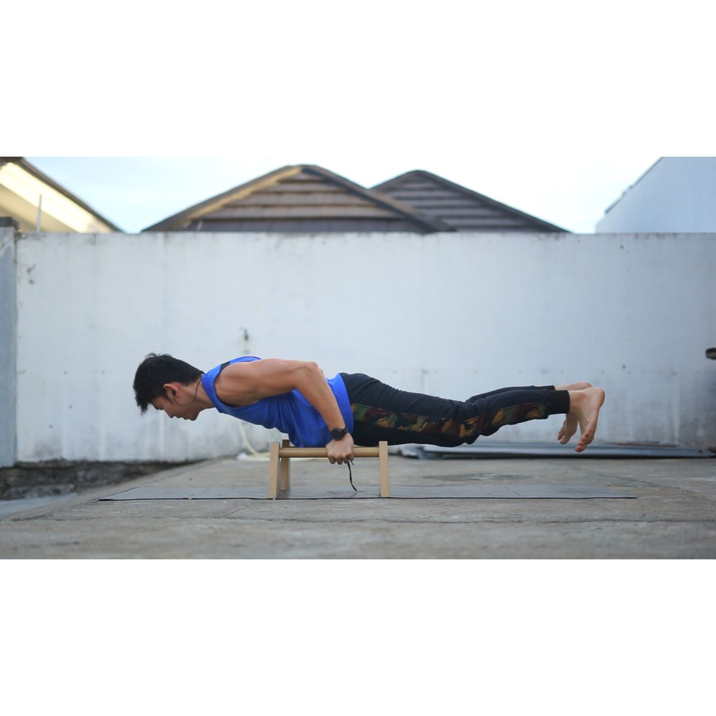 Wooden Parallettes Bongkar Pasang Kayu Calisthenics Bar Handle Push Up Hand Stand
