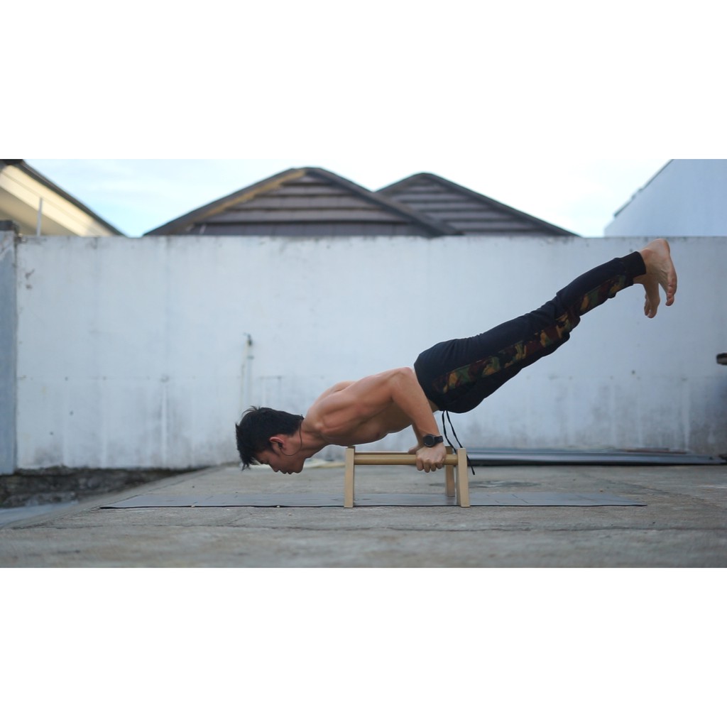 Wooden Parallettes Bongkar Pasang Kayu Calisthenics Bar Handle Push Up Hand Stand