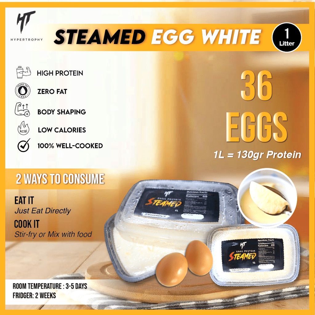Hypertrophy Egg White Steam Putih Telur Pasteurisasi Kukus Matang Premium Murni Suplemen Whey Protein Cair Tanpa Kalori Lemak