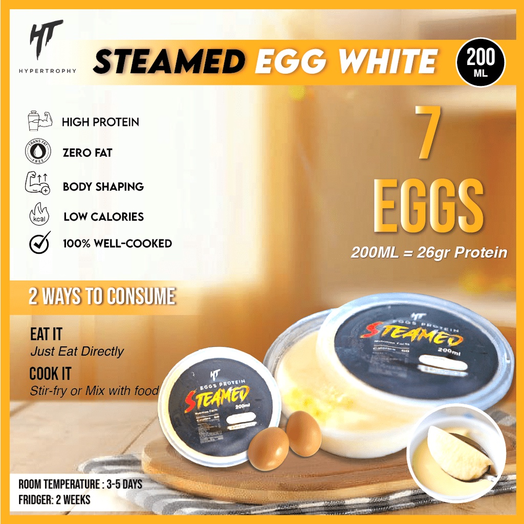 Hypertrophy Egg White Steam Putih Telur Pasteurisasi Kukus Matang Premium Murni Suplemen Whey Protein Cair Tanpa Kalori Lemak