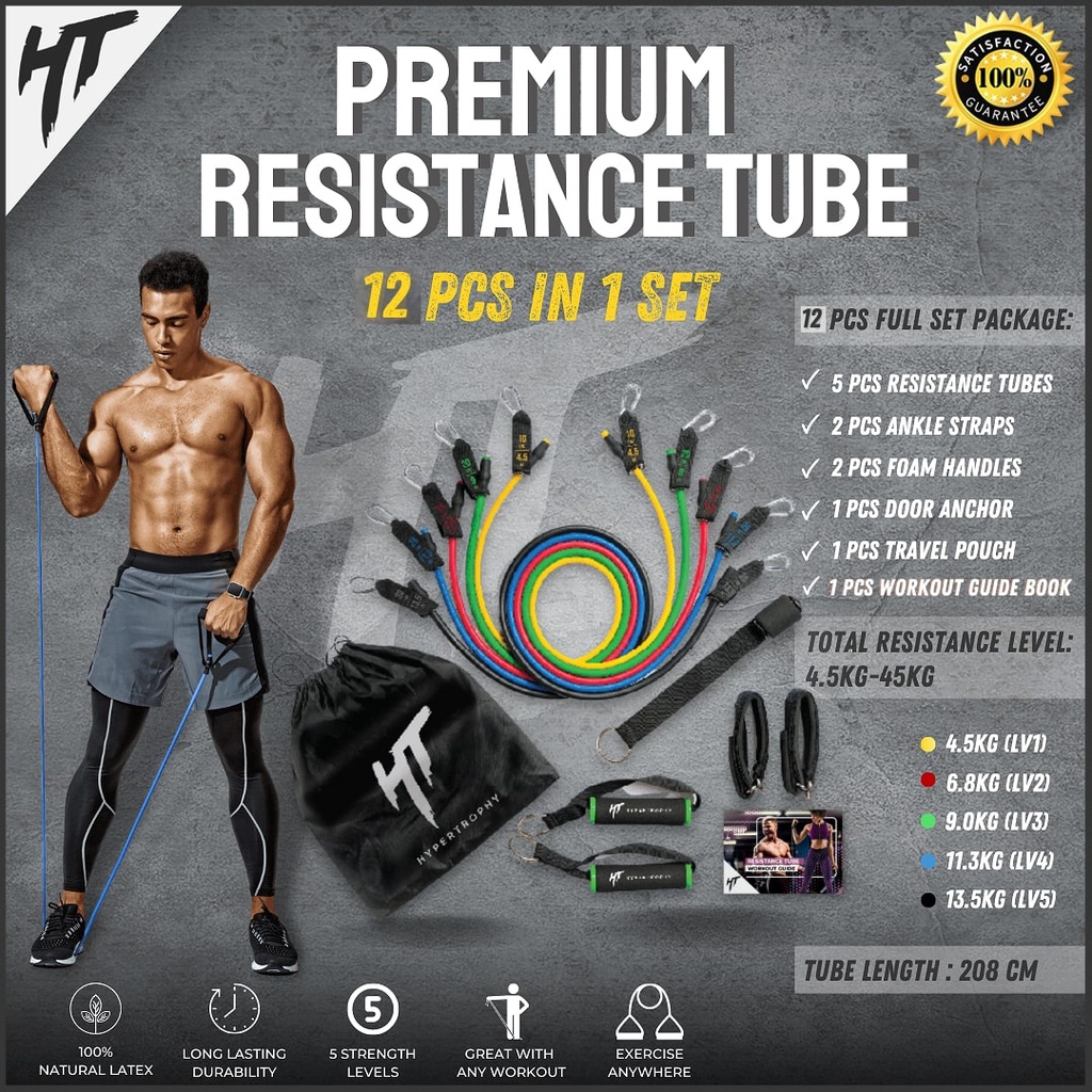 Resistance Band Set Bands Tube Power Tubes Alat Fitness Portable Workout Gym Body Premium Latex Stretching Pull Up Elastis Home Yoga Olahraga Senam Aerobik Kettler