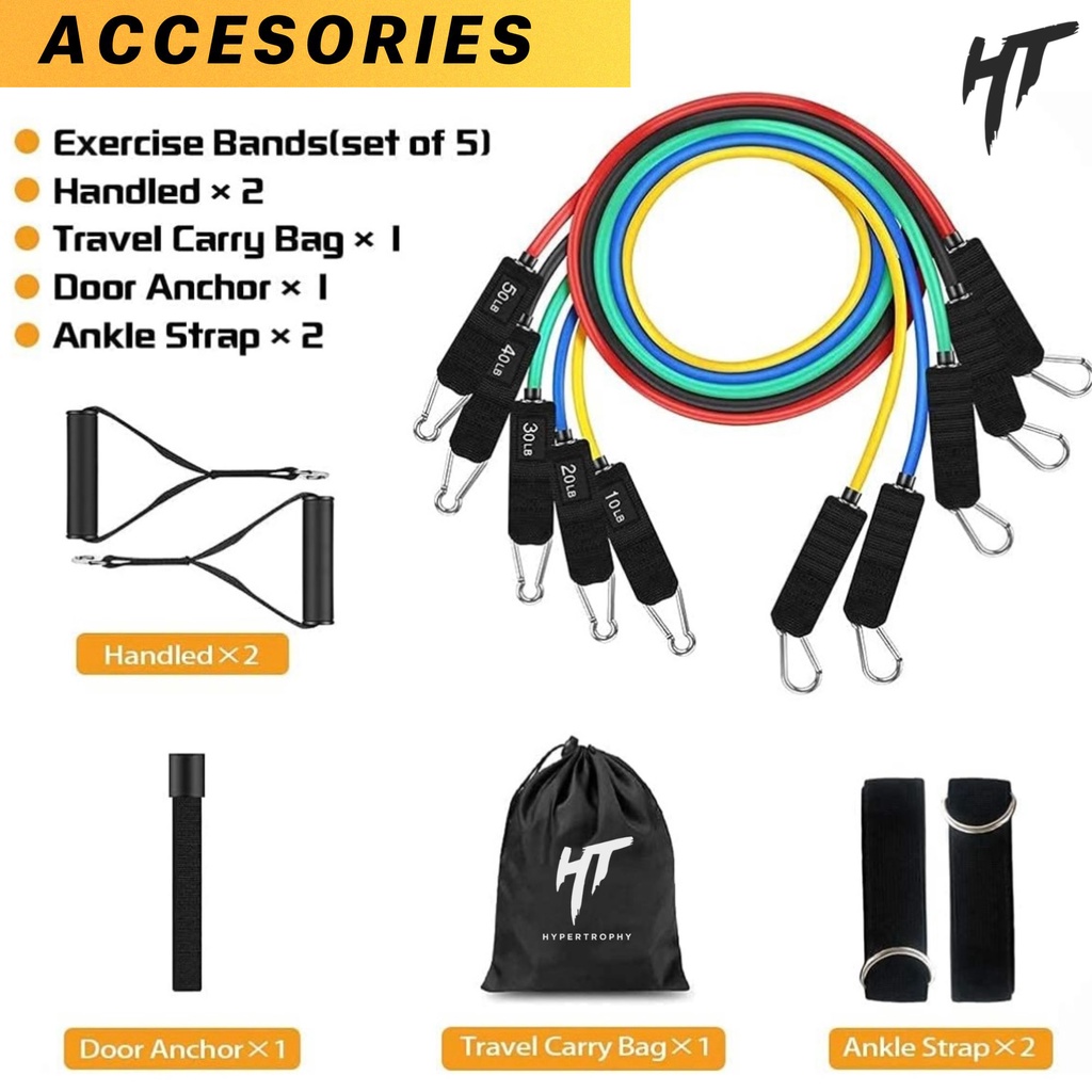 Resistance Band Set Bands Tube Power Tubes Alat Fitness Portable Workout Gym Body Premium Latex Stretching Pull Up Elastis Home Yoga Olahraga Senam Aerobik Kettler