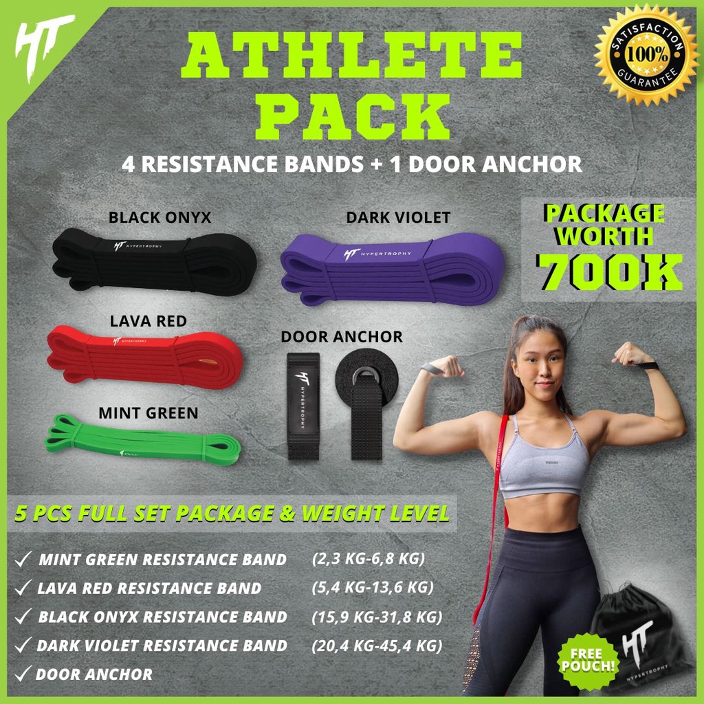 Paket Athlete Hypertrophy - Resistance Power Band Crossfit Calisthenics Yoga Home Workout Training Body Premium Latex Stretching Pull Up Elastis Home Workout Gym Yoga Olahraga Senam Aerobik Kettler