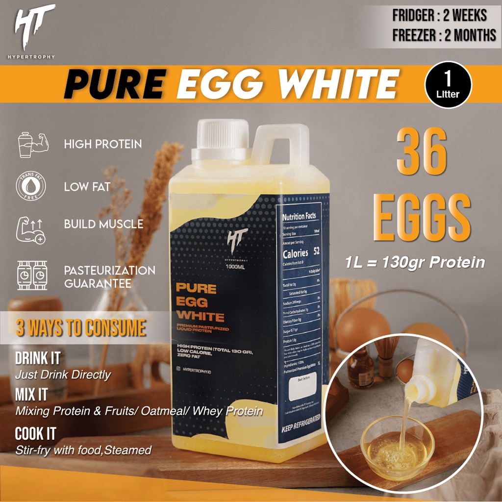 Hypertrophy Egg White Liquid Cairan Putih Telur Pasteurisasi Premium Tanpa Bakteri Suplemen Whey Protein Cair Tanpa Kalori Lemak