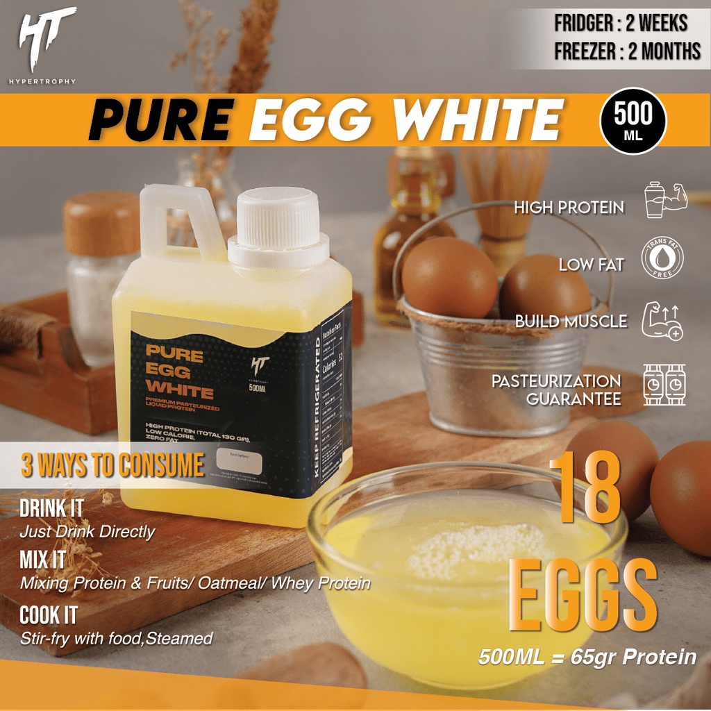 Hypertrophy Egg White Liquid Cairan Putih Telur Pasteurisasi Premium Tanpa Bakteri Suplemen Whey Protein Cair Tanpa Kalori Lemak