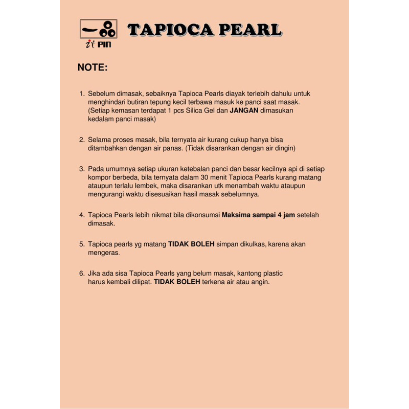Boba Tapioka Pearl Brown Sugar Itpin 1 Kg - Tersedia Harga Grosir Per Dus isi 12 kg