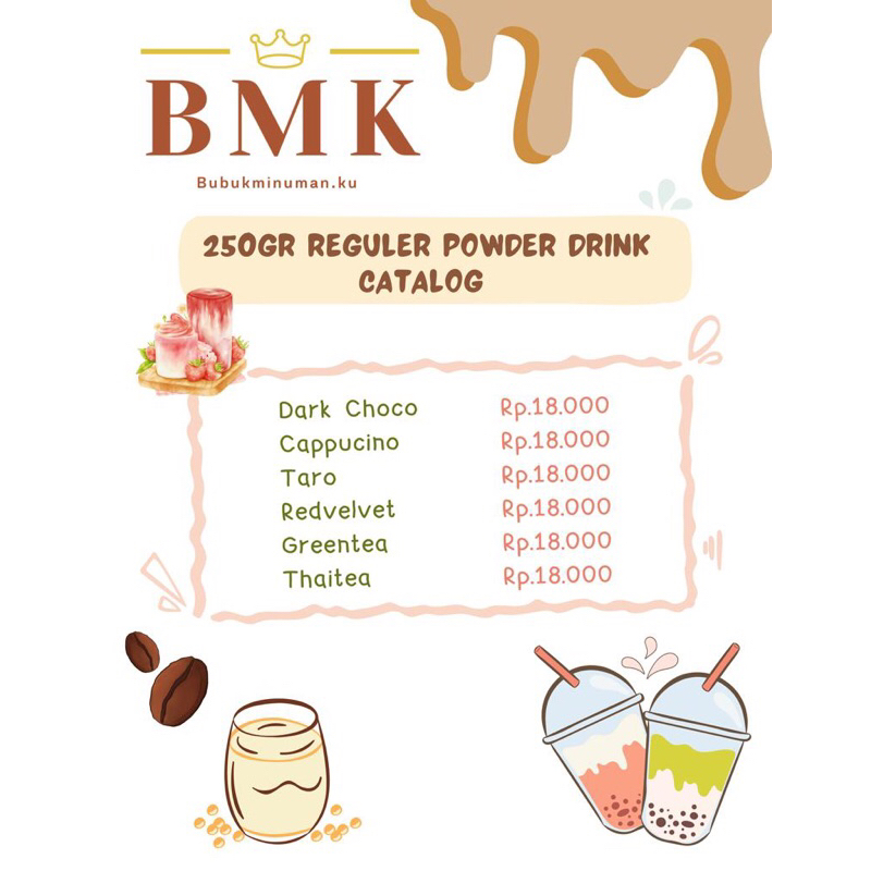 Bubuk Minuman BMK Mix 250 Gram - Taro - Greentea - Thaitea - Redvelvet - Dark Choco - Cappucino