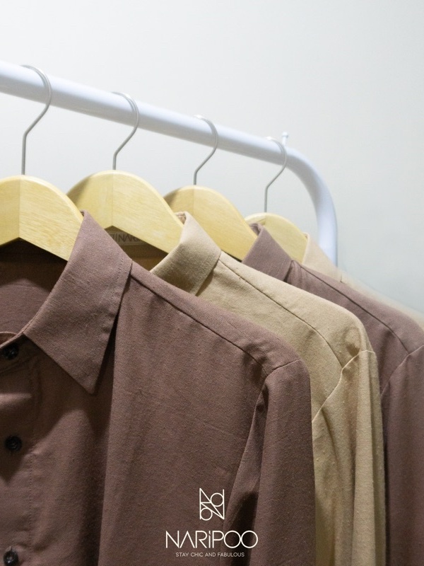 Kemeja Linen Wanita Kerah Tegak