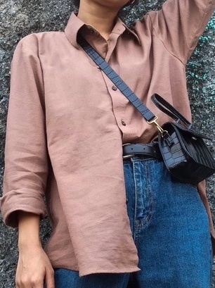 Kemeja Linen Wanita Kerah Tegak