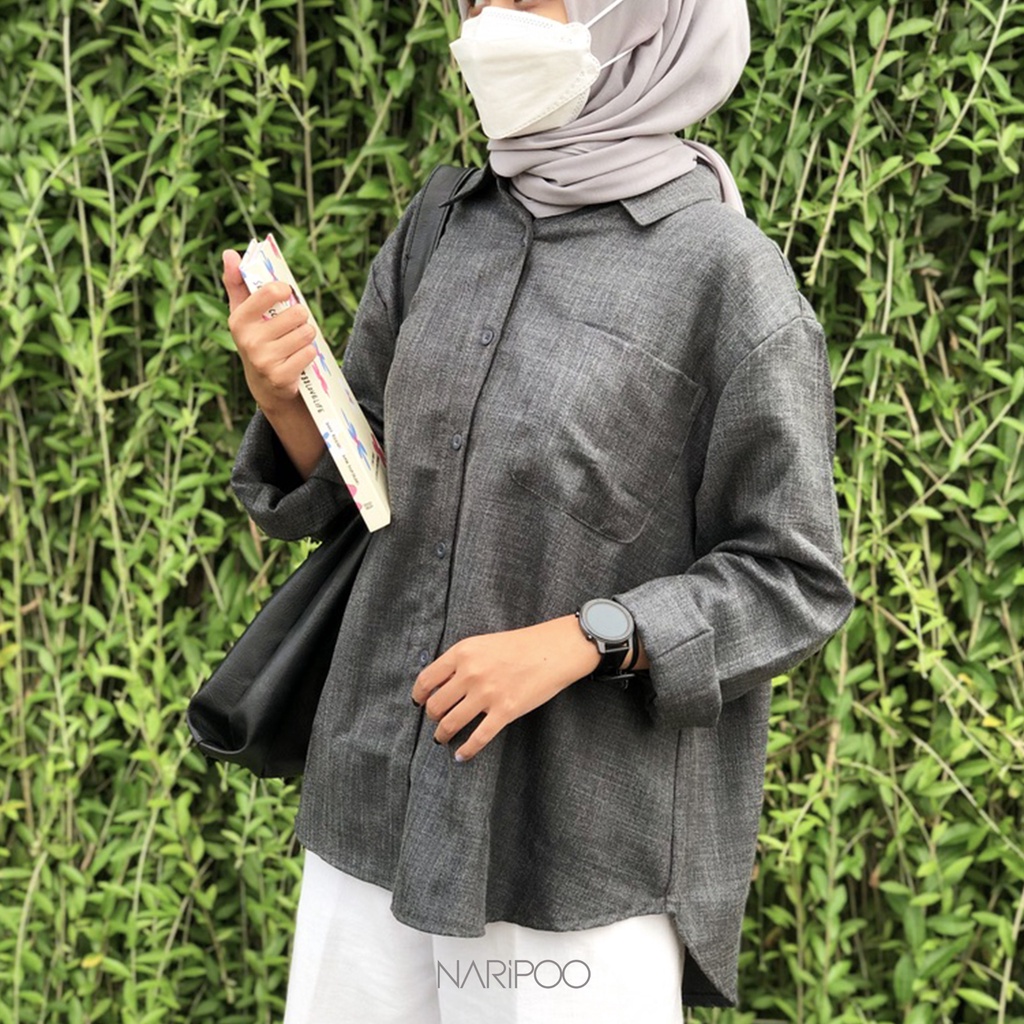 Kemeja Linen Wanita Ruella Charcoal