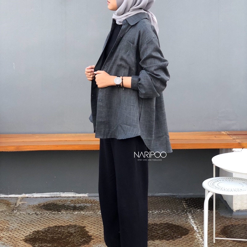 Kemeja Linen Wanita Ruella Charcoal