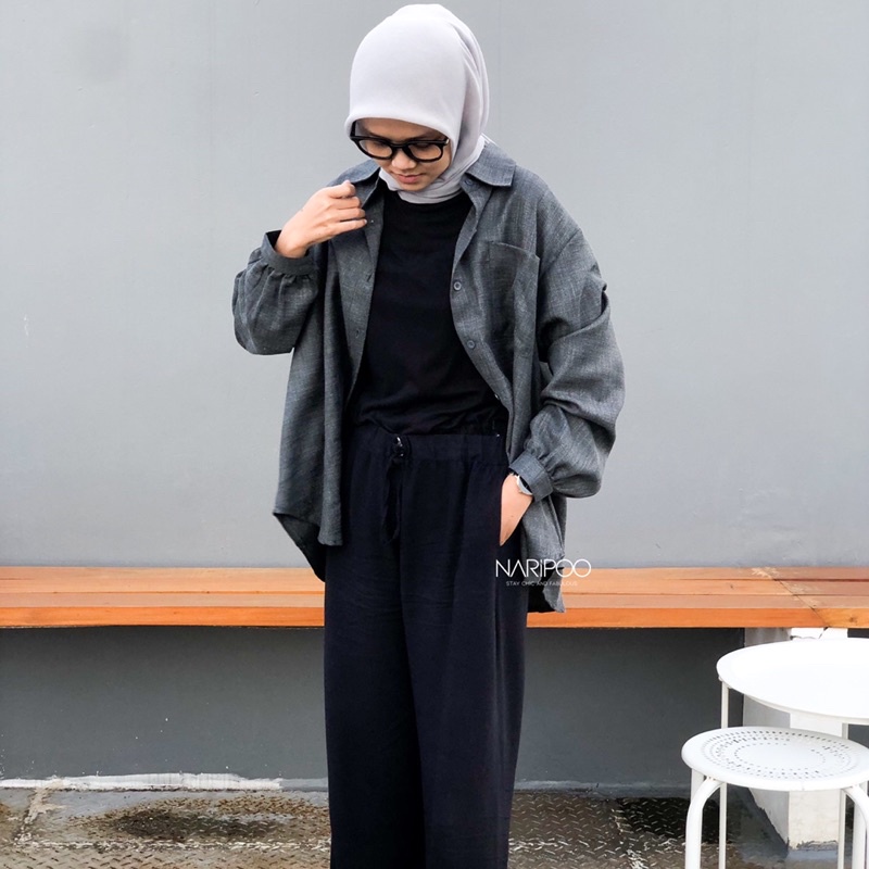 Kemeja Linen Wanita Ruella Charcoal