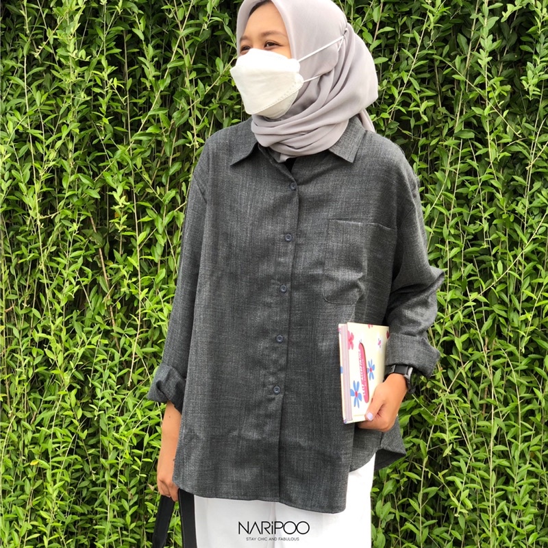 Kemeja Linen Wanita Ruella Charcoal