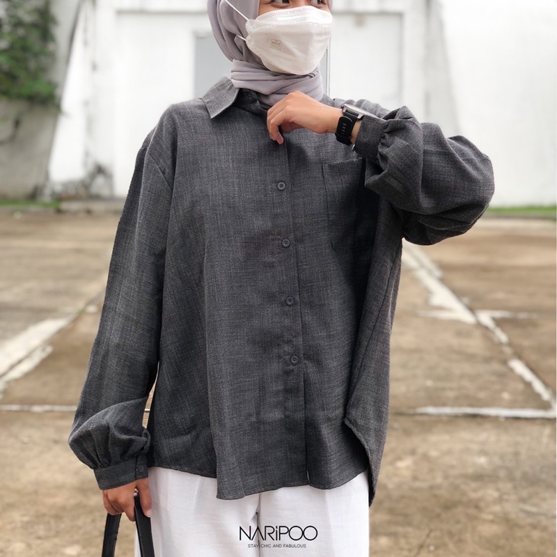 Kemeja Linen Wanita Ruella Charcoal