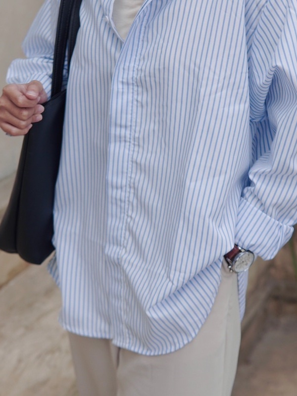 Kemeja Stripes Oversize Lengan Panjang