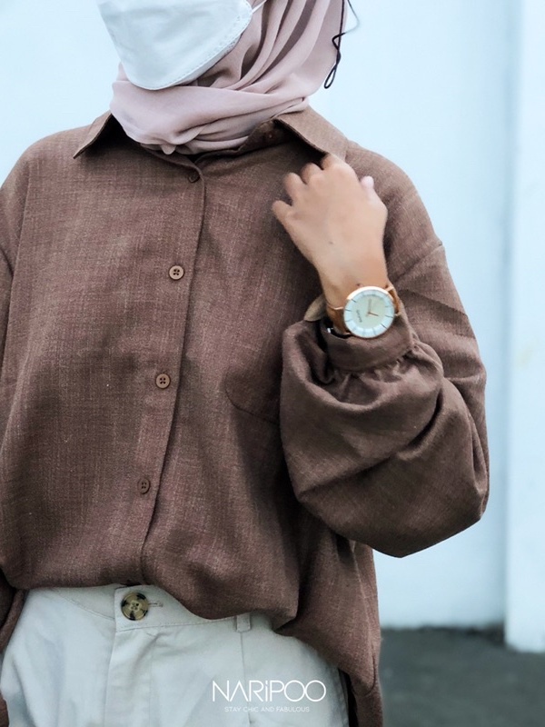 NARIPOO Kemeja Wanita Linen Ruella Shirt Coffee Limited