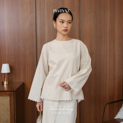 Image of BWBYAZ -  SENANDUNG SUKHA RAYA - JAMEELA LINEN TOP [READY STOCK]