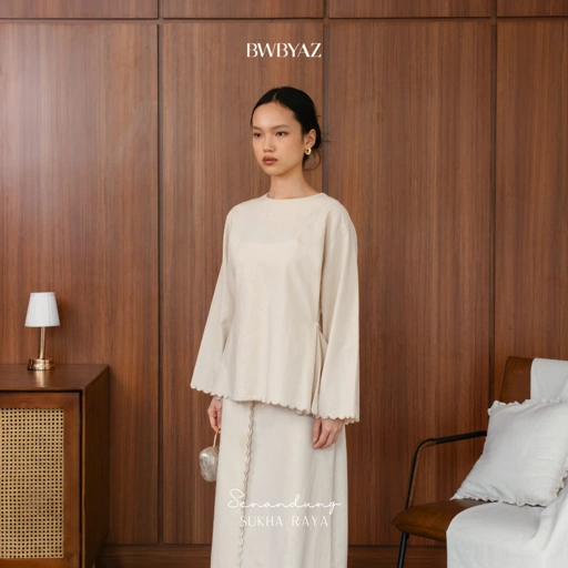 Image of BWBYAZ -  SENANDUNG SUKHA RAYA - JAMEELA LINEN TOP [READY STOCK]