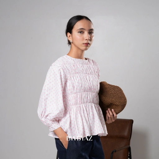 Image of BWBYAZ - PAMELA SHIRRED BLOUSE LONG SLEEVE (NEW COLOUR)