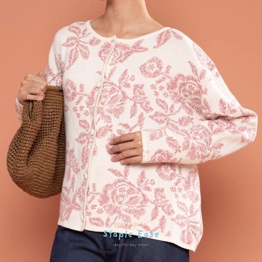 Image of BWBYAZ STAPLE EASE - AURELIE FLORAL CARDIGAN