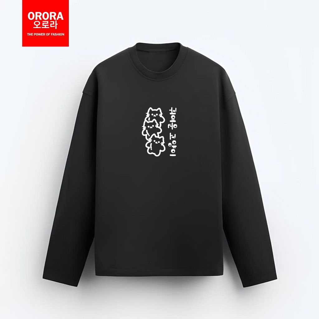 Orora Kaos Lengan Panjang Distro Premium Koreaa Cute Cat -  Long T-Shirt Unisex KP NORCAT 1