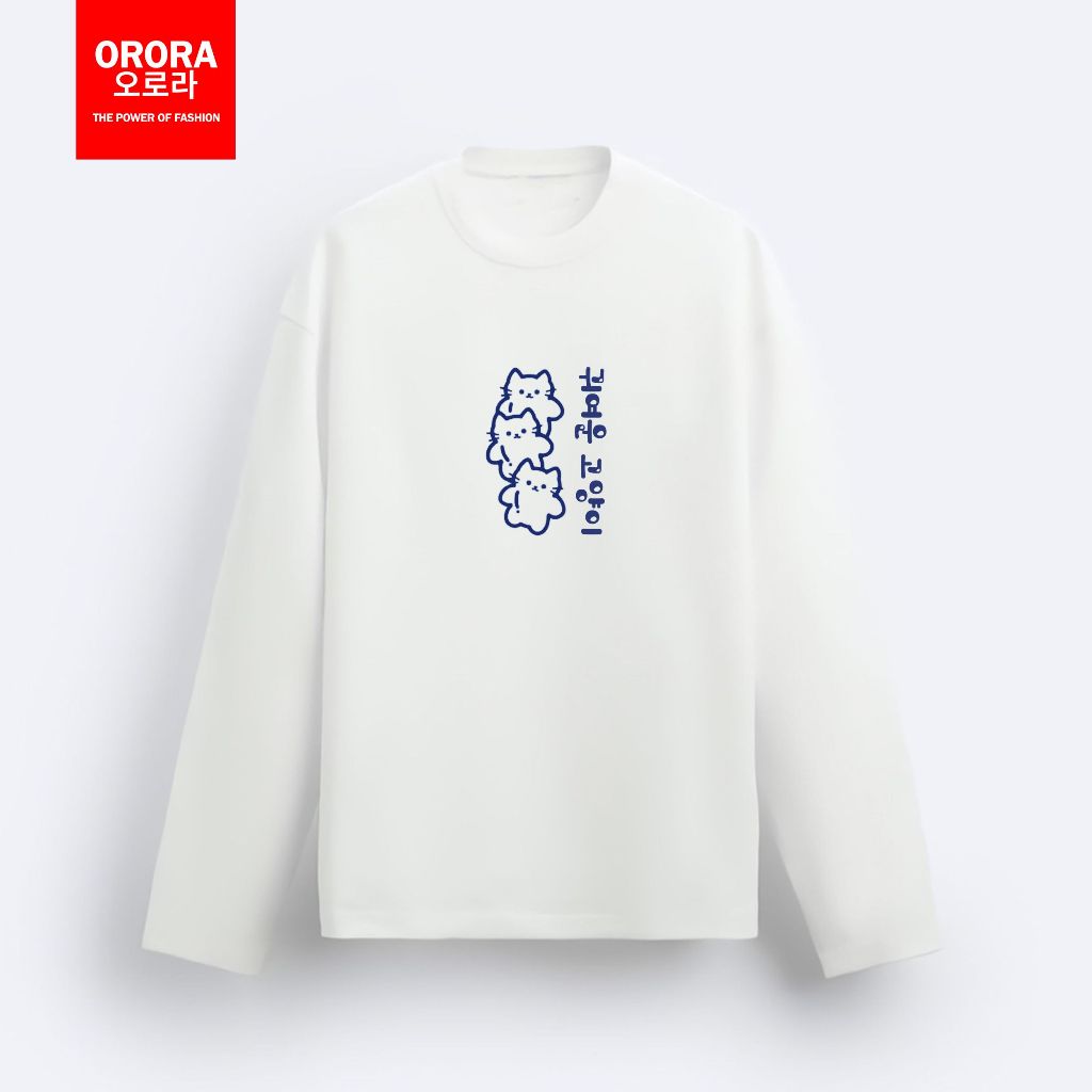 Orora Kaos Lengan Panjang Distro Premium Koreaa Cute Cat -  Long T-Shirt Unisex KP NORCAT 1