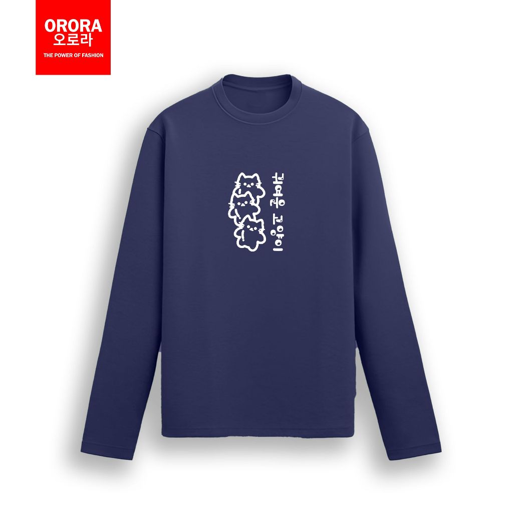 Orora Kaos Lengan Panjang Distro Premium Koreaa Cute Cat -  Long T-Shirt Unisex KP NORCAT 1