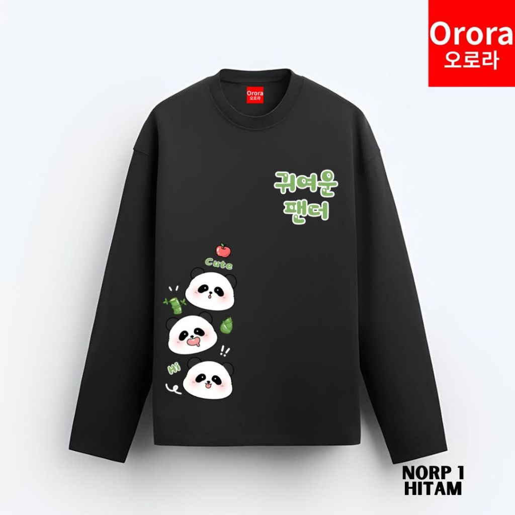 (BIG SALE) Orora Kaos Lengan Panjang Premium Korea Cute Panda - Baju Atasan Unisex Sablon KP NORP 1