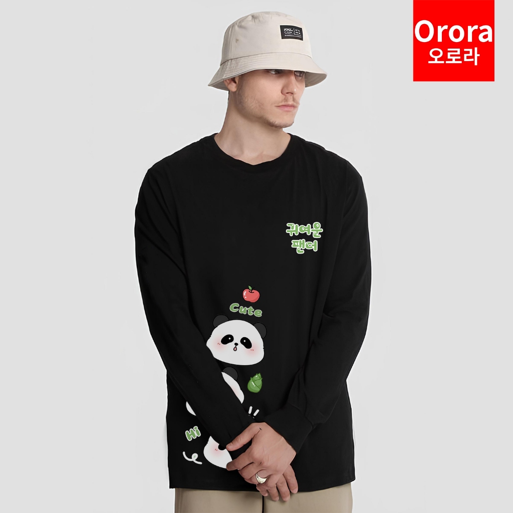 (BIG SALE) Orora Kaos Lengan Panjang Premium Korea Cute Panda - Baju Atasan Unisex Sablon KP NORP 1
