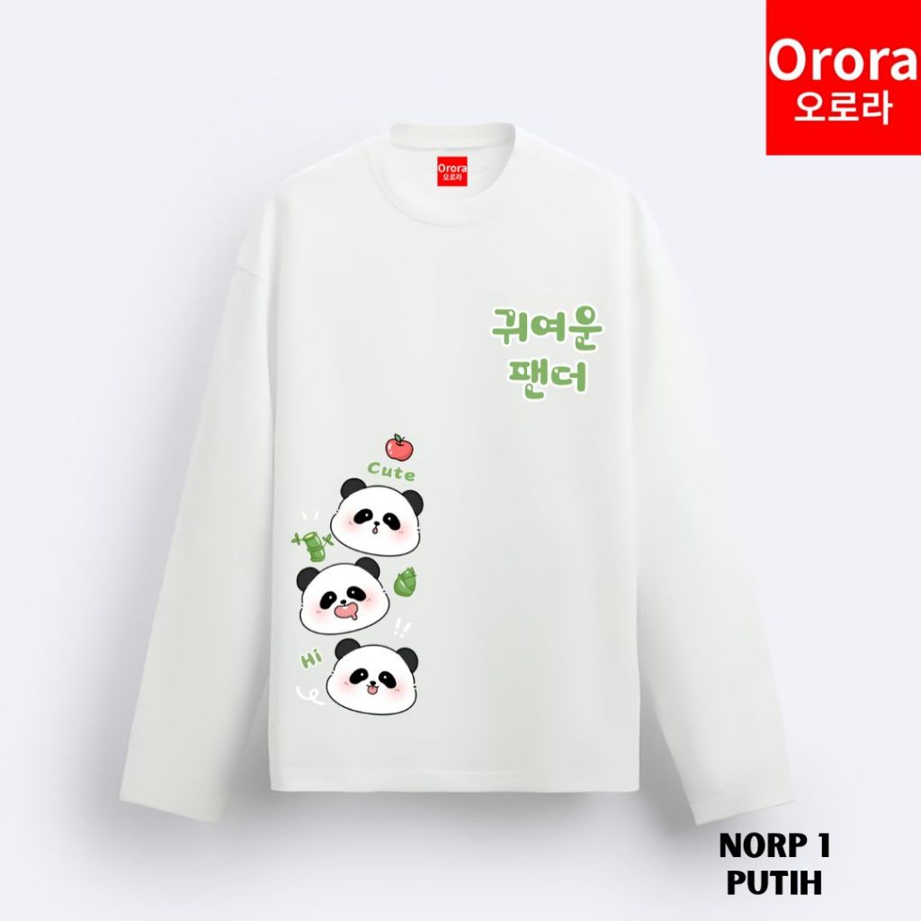 (BIG SALE) Orora Kaos Lengan Panjang Premium Korea Cute Panda - Baju Atasan Unisex Sablon KP NORP 1