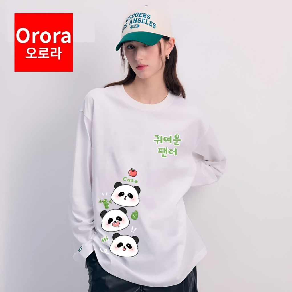 (BIG SALE) Orora Kaos Lengan Panjang Premium Korea Cute Panda - Baju Atasan Unisex Sablon KP NORP 1