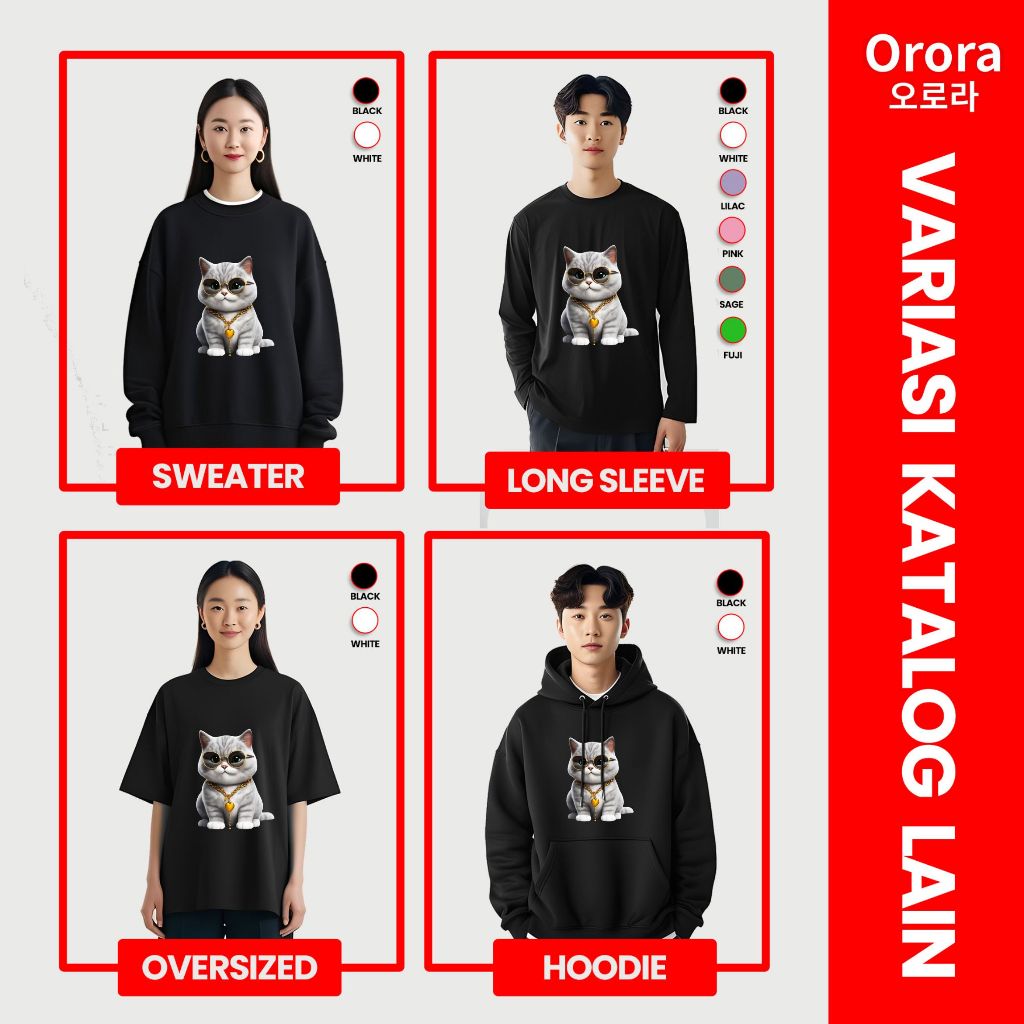 (TERMURAH) Orora Kaos Distro Premium Kucing King Cat - T-shirt Unisex Baju Atasan Sablon ORC 16