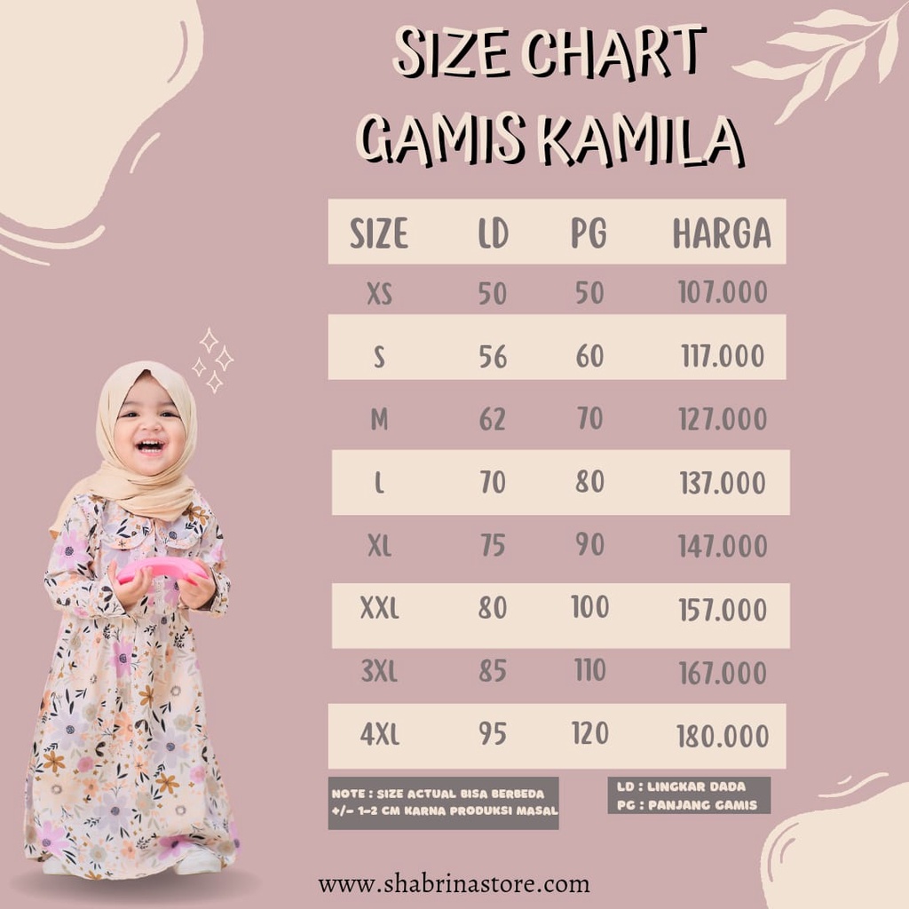 Gamis Kamila (Hanya Gamis) size XS, S, M, L by Shabrina