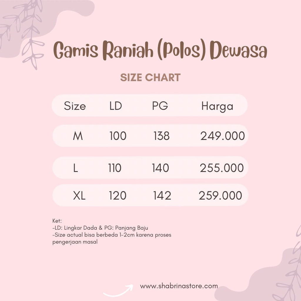 Gamis Dewasa Raniah Polos by Shabrina