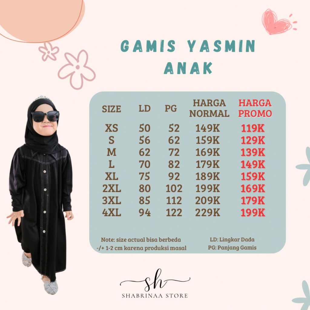 Gamis Yasmin Anak sz XL-4XLby Shabrina