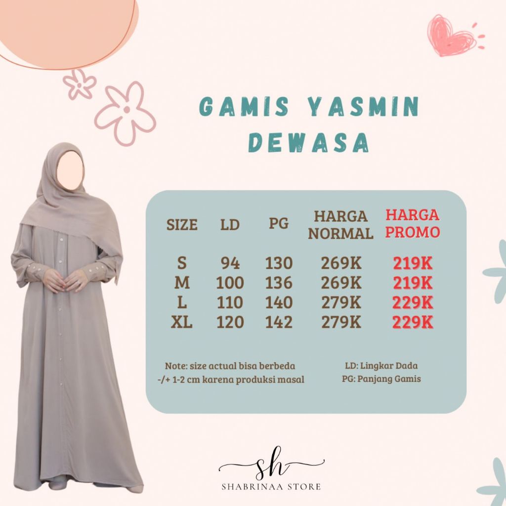 Gamis Yasmin DEWASA by Shabrina